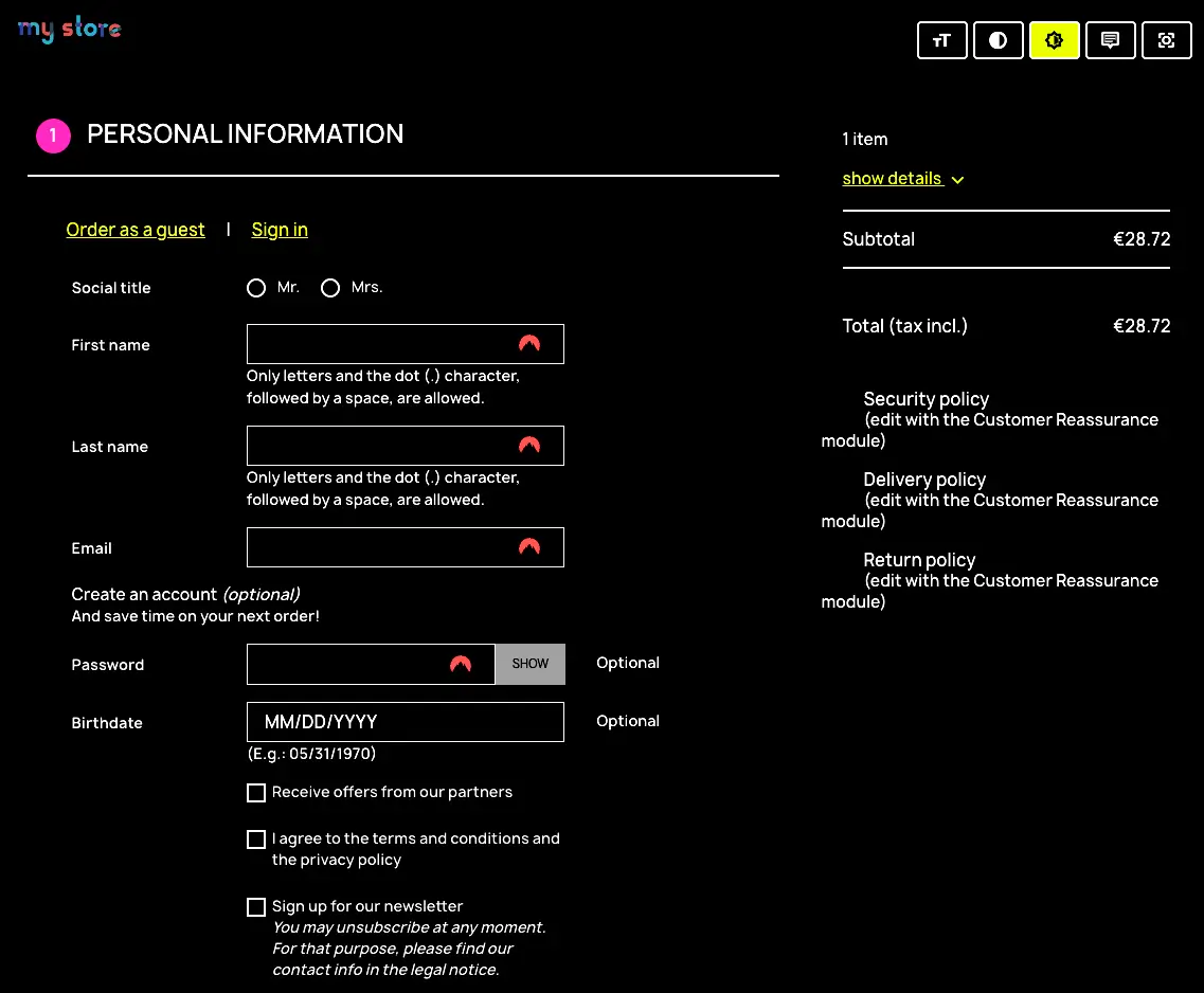 Contrast mode checkout